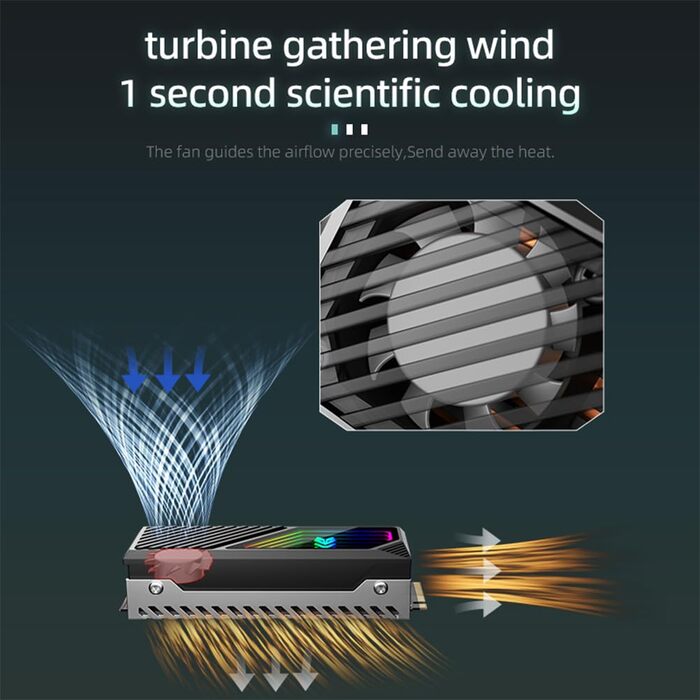 SSD-накопичувач M.2 2280 з RGB-підсвічуванням та охолодженням, преміум-алюмінієвий дизайн, ефективний теплорозсіювач, з термопрокладкою (чорний)