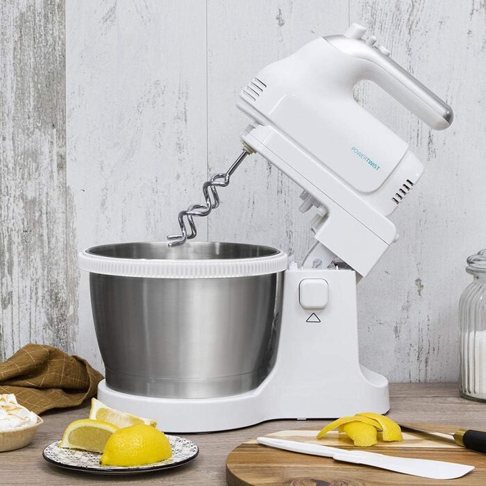 Міксер Cecotec PowerTwist 500 Full Steel: 500 Вт, 5 швидкостей + турбо, 3 насадки (міксер, гак, віночок), чаша 3.5л, сталь