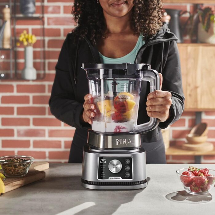 Ninja Foodi Power Nutri Mixer Smoothie Maker 3-in-1, thick spreads & frozen drinks, automatic programs, 2.1L pitcher, 700ml cup & 400ml bowl with Power Paddle, 1200W, Silver CB350EU 3-in-1 Mixer, 1200W