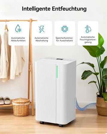 EUHOMY Електричний осушувач повітря 12л/24г, тихий та енергоефективний, з відведенням води, автоматичним розморожуванням, 3 режими, для квартири 25м²/122м³, спальні, підвалу