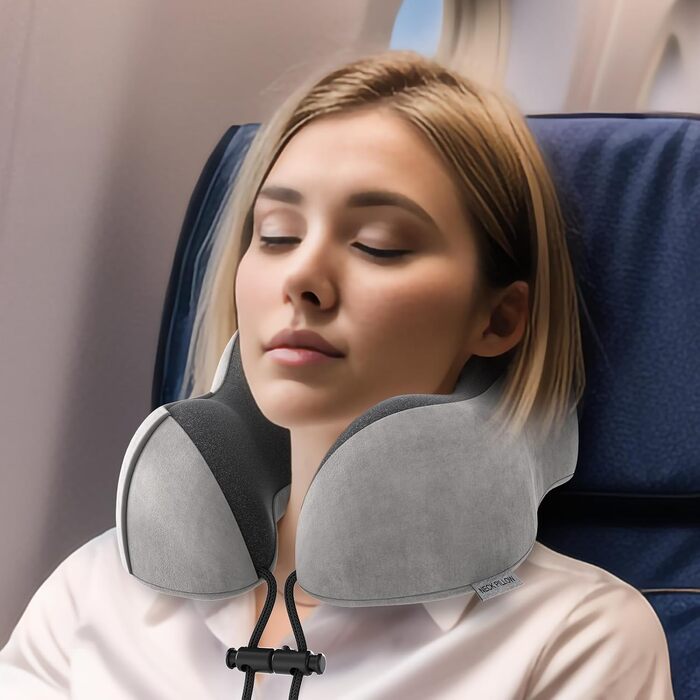 Подушка для шиї Sender Reisekissen з Memory Foam - зручна для подорожей літаком, потягом, авто. Сірого кольору.