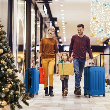 Набір валіз LALAHO 3/4: дорожній набір з косметичкою, валізи з ABS, ручна поклажа, рожеве золото (темно-синій)