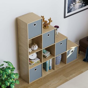 Стелаж Vida Designs Durham для вітальні, 10 кубів, дуб, з 5 сірими кошиками – книжкова полиця, органайзер, меблі для зберігання