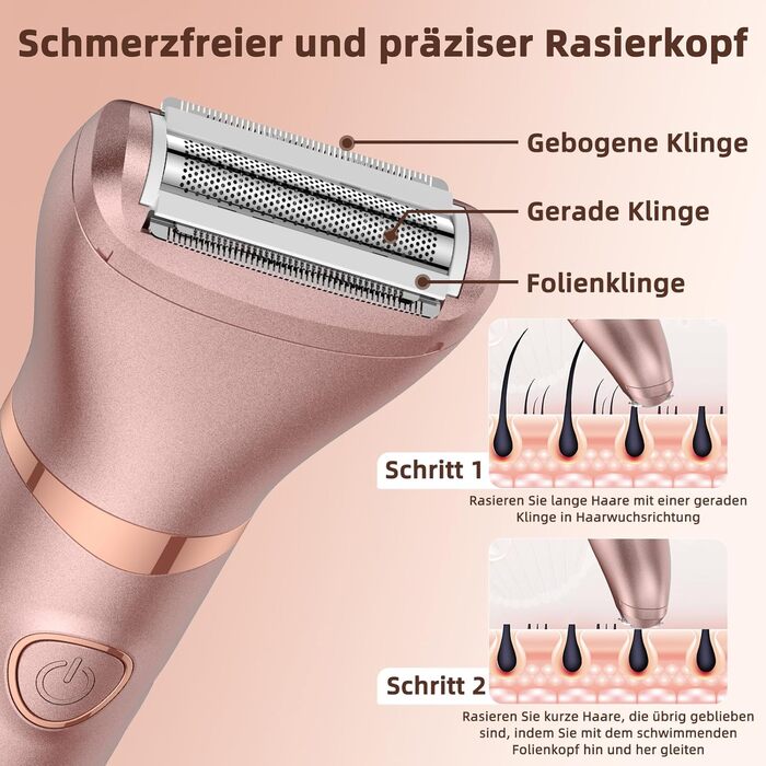 Електричний тример для бікіні Lady Shaver 3-в-1 для жінок: ноги, тіло, інтимна зона. Безпечний для чутливої шкіри. Rose Gold