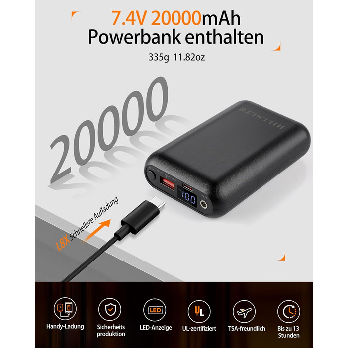 Електрична гріюча жилетка для чоловіків з акумулятором 20000mAh, 8 зон нагріву та 3 рівня температури, для активного відпочинку, чорна