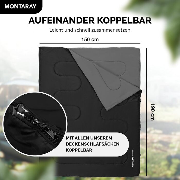 Montaray® Sleeping Bag with Hood -3°C - Outdoor Winter & Summer Sleeping Bag for Men & Women - 3-4 Season, Hut Sleeping Bag (75 x 220 cm)