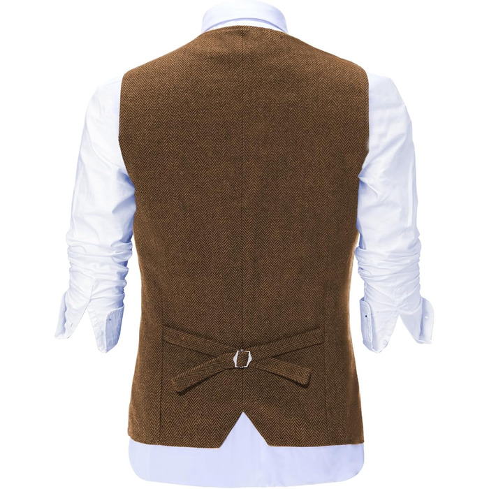 Стильний костюм-жилет Solovedress для чоловіків з вовни у риб'ячому плетеному стилі, V-подібний виріз, твід, для весілля та друзів нареченого, колір: коричневий L