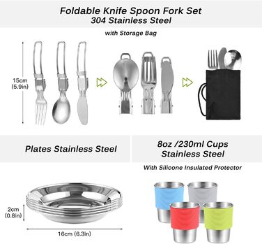 Набір посуду для кемпінгу Lixada: каструля, плитка, столові прилади (2-3 особи), для пікніків та BBQ