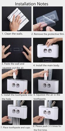 Автоматичний диспенсер зубної пасти та тримач для зубних щіток MHTECH (сірий) - комплект з 2 пресователями, 4 чашками та місцем для 5 щіток