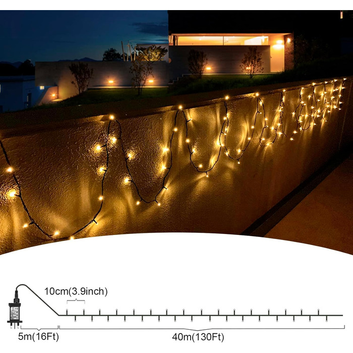 Ланцюжок вогнів BOLWEO 40M 400LED, тепле біле освітлення для ялинки, дому та саду, IP44, 8 режимів, таймер