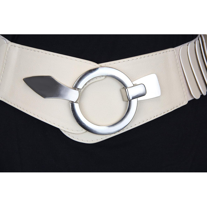 Жіночий еластичний пояс-гурт на талію Vanessa & Melissa, бежевий, 80 см (85-105 см талія), з срібною пряжкою