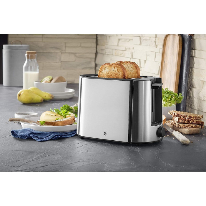 WMF Bueno Pro Toaster 2 Slice, Double-Slot Toaster Stainless Steel with Roll Holder, 2 Slices, 6 Browning Levels, 870 W, brushed stainless steel