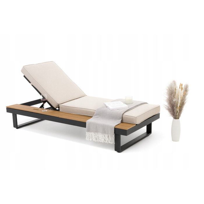 Сучасний садовий шезлонг для тераси з підйомним столиком, алюмінієвий, модель ATOL