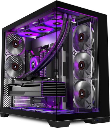 Ігровий корпус для ПК ANSAITE ATX Mid-Tower, 6 ARGB PWM вентиляторів, панорамне загартоване скло, підтримка радіатора 360мм, USB Type-C, Чорний (H-D9)