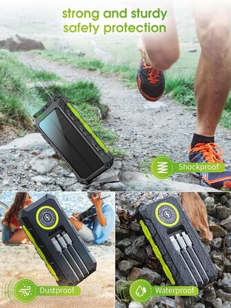 Портативний зарядний акумулятор Power Bank 52800mAh з сонячною панеллю, 30W, 7 виходів, з ліхтариком та LED-дисплеєм, чорний/зелений