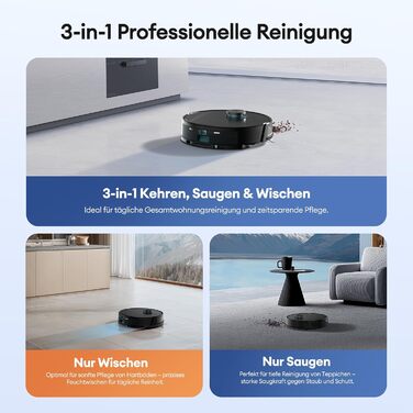 Робот-пилосос Ultenic T20 Pro з функцією миття підлоги, 8000 Па, станція самостійного очищення 3,5 л, для видалення шерсті тварин та килимів, AI-лазерне уникнення перешкод, керування через додаток