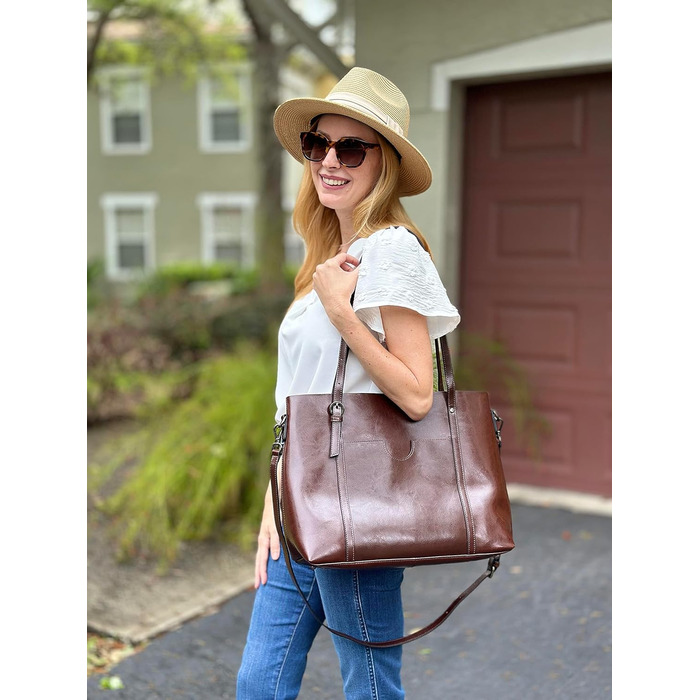 Сумка жіноча S-ZONE 3 в 1 з натуральної шкіри (яловичина) для ноутбука та документів, велика шопер-сумка, крос-боді, сумка-месенджер (Коричнева)