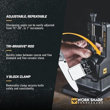 WORK SHARP Precision Adjust професійна система заточування ножів з фіксованим кутом 15-30°, ручний алмазний точильний набір із 3 каменями