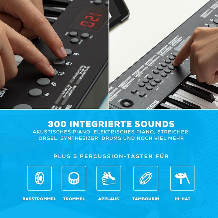 Alesis Melody 54 - Портативна клавіатура з 54 клавішами, вбудованими динаміками, 300 звуками, 300 ритмами, 40 демо-піснями, навчальними інструментами, мікрофоном та підставкою для нот (32 клавіші)