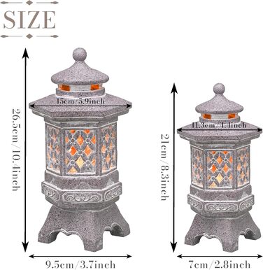 TERESA'S COLLECTIONS Outdoor Garden Decor Japanese Stone Lantern Pagoda Statue Solar Light Resin Garden Figure Zen Garden Decor for Outdoors Patio Yard Gifts for Women
