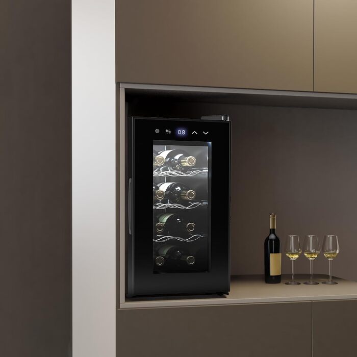 Cecotec Bolero Grandsommelier 830 Coolcrystal 8-Bottle Wine Refrigerator - Thermoelectric Cooling, Adjustable Temperature (8-18°C), Touch Control, LED Interior, Eco-Friendly Gas