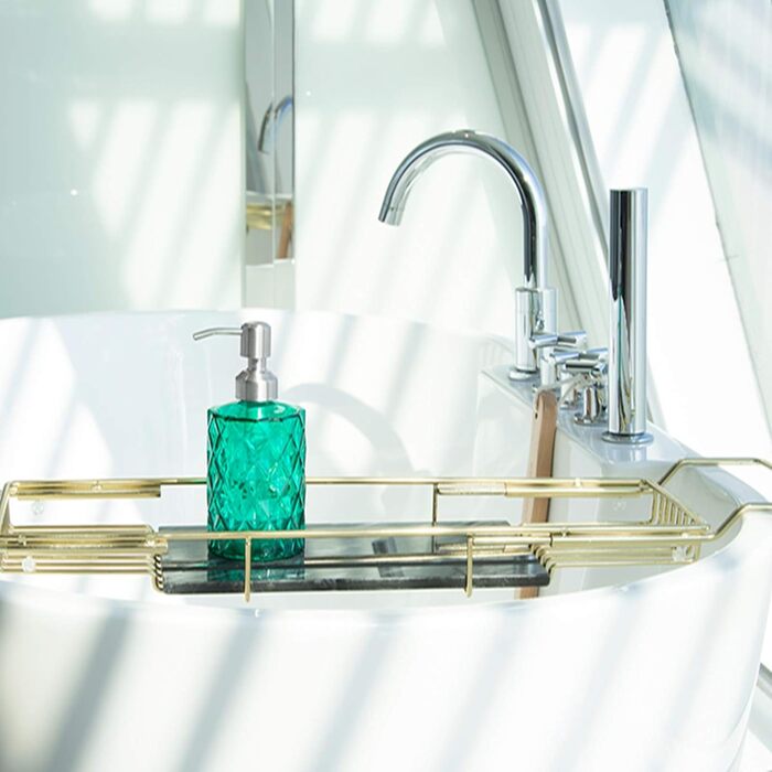 Дозатор для мила Ekirlin зі скла, 340 мл, для кухні та ванної кімнати, з нержавіючою сталевою помпою, підходить для мила, олій, шампуню (темно-сірий, зелений)