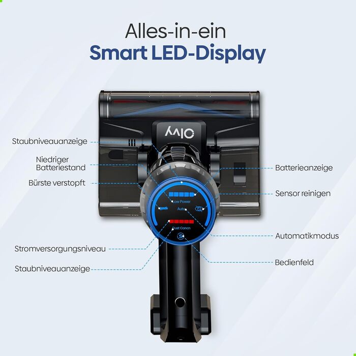 Акумуляторний пилосос Olvy 2-в-1 з функцією миття підлоги, для шерсті тварин, килимів та твердих поверхонь, бездротовий, без мішка, потужність 35KPA, 5 режимів, LED-дисплей, легкий, з HEPA-фільтром та аксесуарами