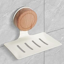 Миска для мила в душ, кріплення на стіну, дуб, поворотний присосок, самоклеюча, самостійно спорожняється, портативна, водонепроникна, без свердління для ванної кімнати, кухні (кремово-білий)