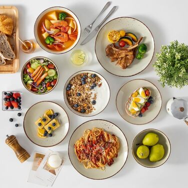 Набір керамічного посуду Vancasso NAVIA (24 частини) для 4 осіб, бежевий, набір посуду з тарілок, салатників та мисок