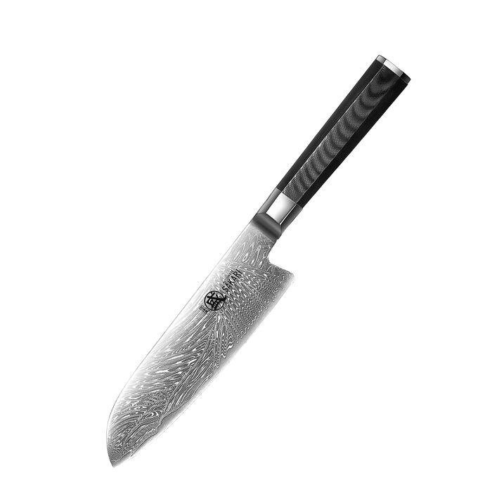 Японський кухонний ніж Santoku MITSUMOTO SAKARI, порошкова сталь VG-Pro, чорна ручка, 17 см