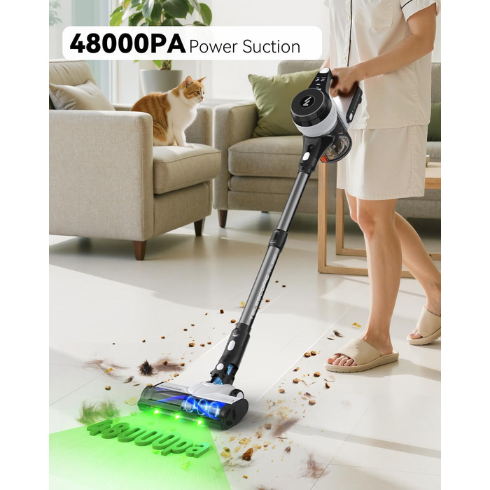 Бездротовий пилосос AlloyMove A01 Grau: потужний акумуляторний пилосос з 48kPa, 550W, 65 хвилин роботи, фільтрація 99.9%, об'єм 1.5L, для волосся, килимів, твердих поверхонь та з настінною підставкою