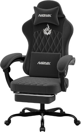 Ігрове крісло Ergonomic Gaming — ергономічний комп'ютерний стілець з регулюванням висоти та нахилу спинки для дітей, підлітків та дорослих, чорний