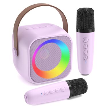 Караоке машина з 2 мікрофонами Bluetooth для дітей та дорослих, світлове шоу, портативна колонка для вечірок, подарунок хлопчику 3-15 років (Фіолетовий)