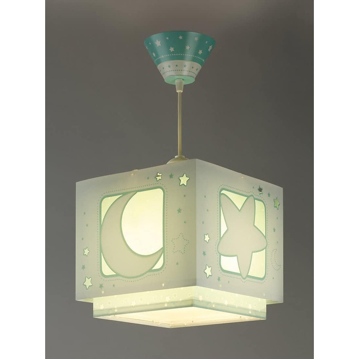 Children's Lamp Pendant Light Hanging Lamp Fluorescent Moon and Stars MoonLight green, 24 x 24 x 21 cm