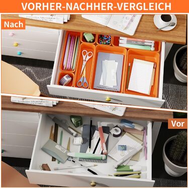 45 Piece Drawer Organizer Set for Office with 3 Sizes, Vanity Makeup Organizer Drawer, Storage Desk Organizer Drawer System for Kitchens, Bedrooms, Bathrooms, Office, Grey (3 - Sizes, Orange (45 Pieces))