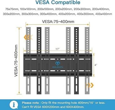 Настінне кріплення для телевізора PERLESMITH Ultraslim 26-75 дюймів, VESA 400x400, до 52 кг