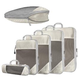 Набір органайзерів для валізи компресійних 5 шт. бежевого кольору для подорожей - Куби для пакування одягу, органайзер для рюкзака та валізи