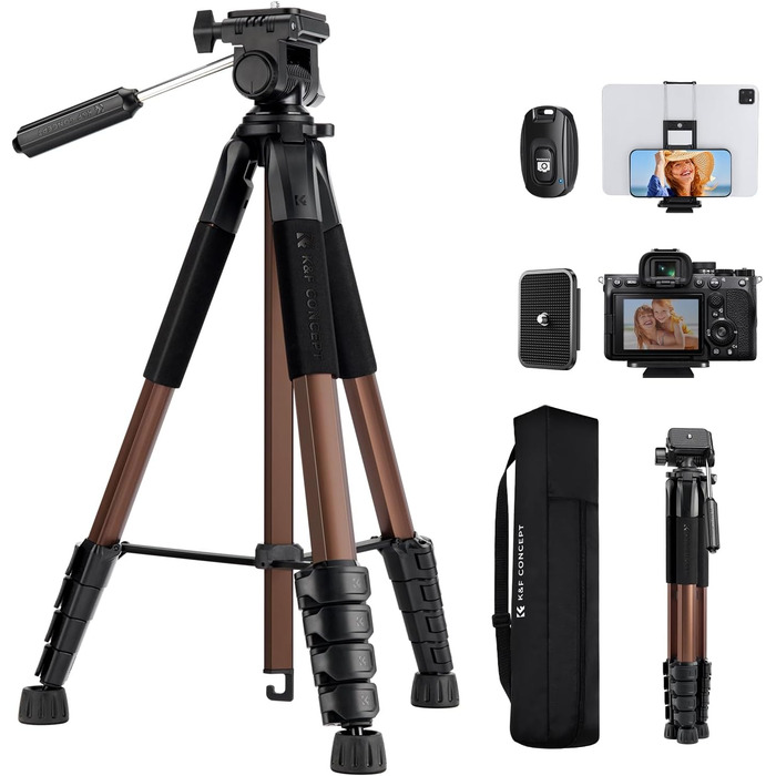 Штатив K&F Concept S255A3+BV01: Легкий штатив з сумкою, для камери/DSLR/відеокамери, з підтримкою смартфонів та планшетів (190см, 2-в-1)