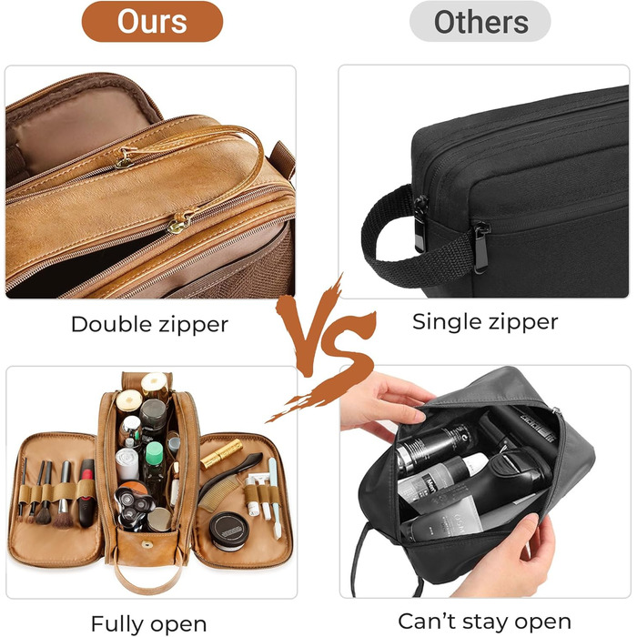 Чоловічий туалетний набір Elviros, подарунок для чоловіків, водонепроникний з PU-шкіри, велика відкрита сумка для подорожей, підходить для подорожей, ділових поїздок, фітнесу, ванної кімнати, колір: тоffee, розмір: L 30,5 x 17 x 18 см
