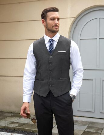 Жилет чоловічий Weste Herren однобортний Slim Fit V-подібний виріз, однотонний для весілля, темно-сірий, розмір 3XL