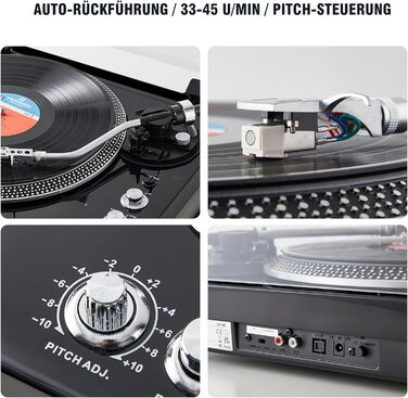 Вініловий програвач Hi-Fi з прямим приводом, преміум-головка звукознімача, Pitch Control ±10%, автоматичний підйом тонарма, 33/45 RPM, чорний глянцевий