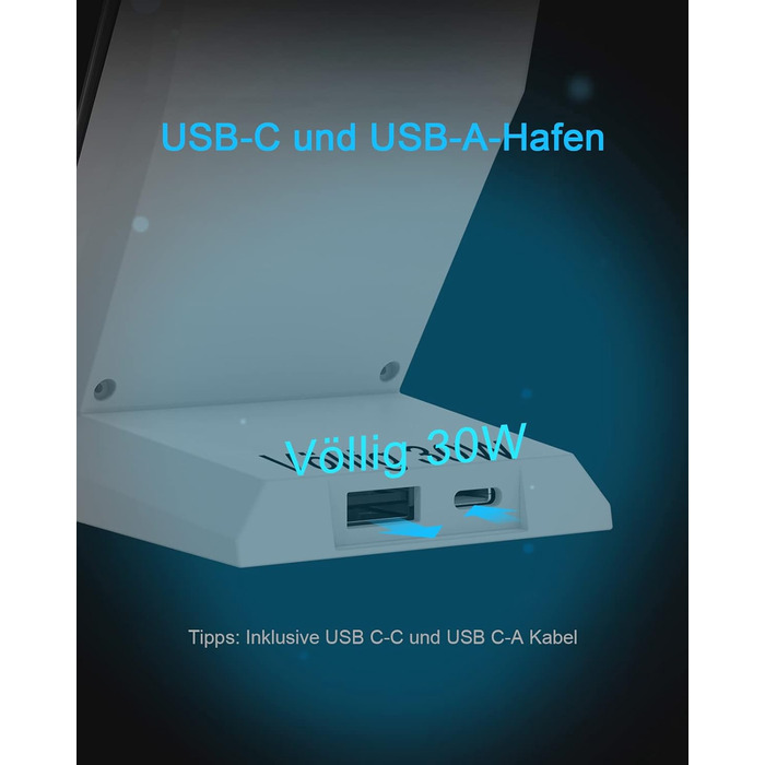 Бездротовий зарядний пристрій NANAMI 30W USB-C з індукційним підсвічуванням, 2-в-1 для iPhone та Samsung