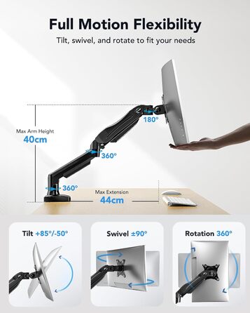 Кріплення для монітора HUANUO, 13-32 дюйми, регульований, VESA 75/100 мм, чорний