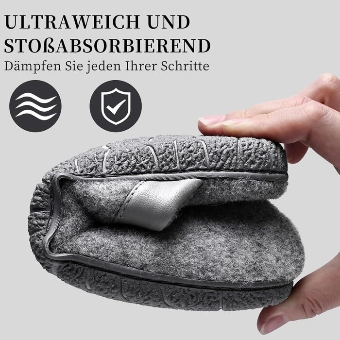 Чоловічі халапи з фетру, тапочки з Memory Foam, неслизька підошва, фетрові шльопанці для дому та вулиці (Сірий, 45 EU)