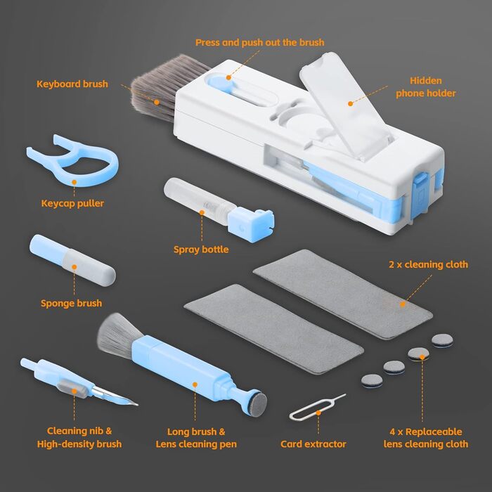 Набір для чищення клавіатури Alyvisun 11 в 1: для ноутбука, навушників, планшета, телефону, комп'ютера (блакитний)