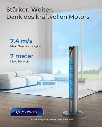 CoolHome CF2206 Турбовентилятор з пультом керування - тихий підлоговий вентилятор з таймером, 96 см, срібний