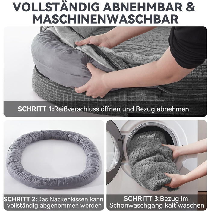 Ортопедичне ліжко для собак середнього розміру Pawk, з чотирибічною подушкою для шиї, з memory foam, водонепроникне, неслизьке, знімне та пральне, сіре, розмір L-L 89 x 63 x 18 см