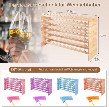 GIANTEX Stackable Wine Rack, Wooden Bottle Rack for 72 Bottles, Wine Cabinet Wine Stand with 6 Tiers, Modular Bottle Holder for Kitchen Bar, Wooden Shelf 119 x 29 x 72 cm, Natural Wood Color