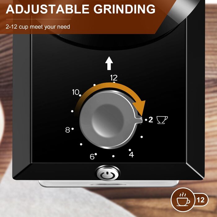 Електрична кавомолка з регулюванням помелу, 28 ступенів для френч-пресу, фільтр-кави та еспресо, 12 чашок (Світло-сіра)