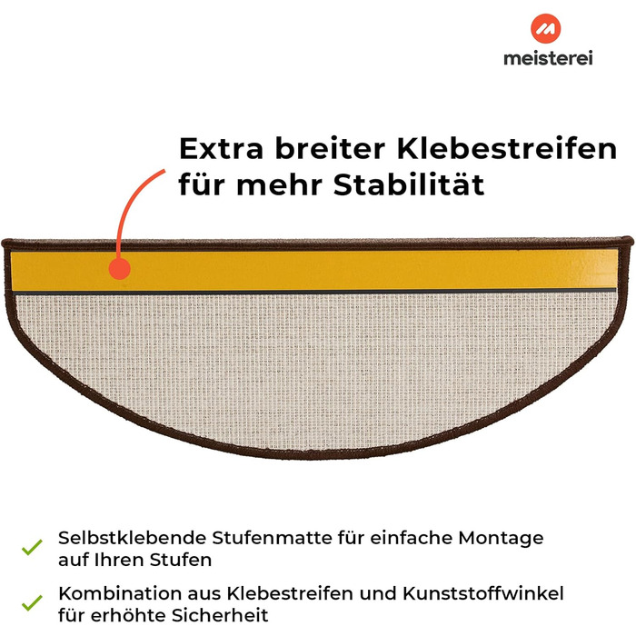 Сходинкові килимки Casa Pura London, 15 шт., 11 кольорів, міцне кріплення, стабільна кутова рейка, колір: напівкруглий, світло-коричневий